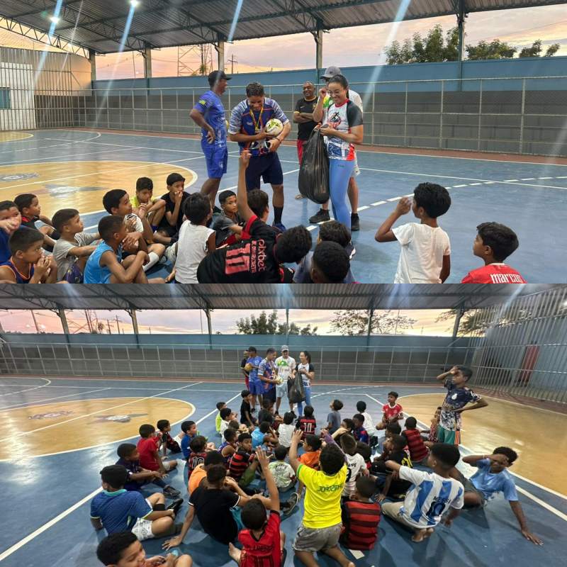 Entrega de novas bolas de futebol para a Escolinha Bom Menino e Boa Menina - Foto: ASCOM