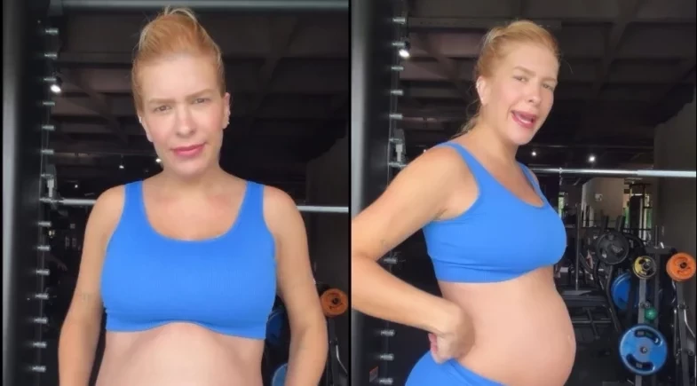  Lore Improta, grávida de 8 meses, se surpreende com tamanho da barriga