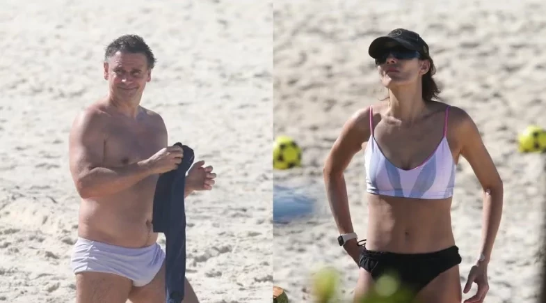 Murilo Rosa e Fernanda Tavares curtem praia juntinhos no Rio