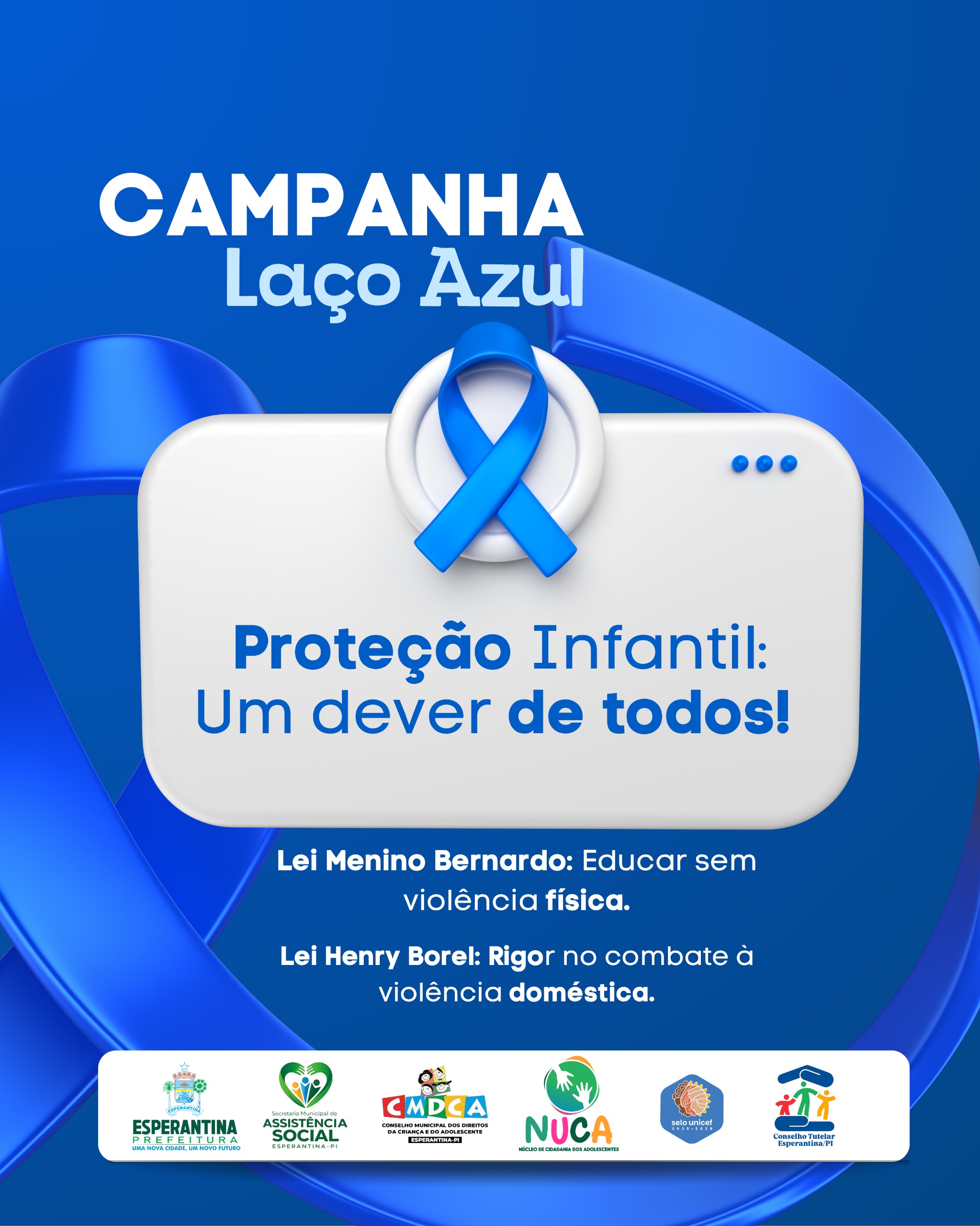 Prefeitura de Esperantina lança Campanha Laço Azul para fortalecer proteção infantil - Divulgação/ASCOM