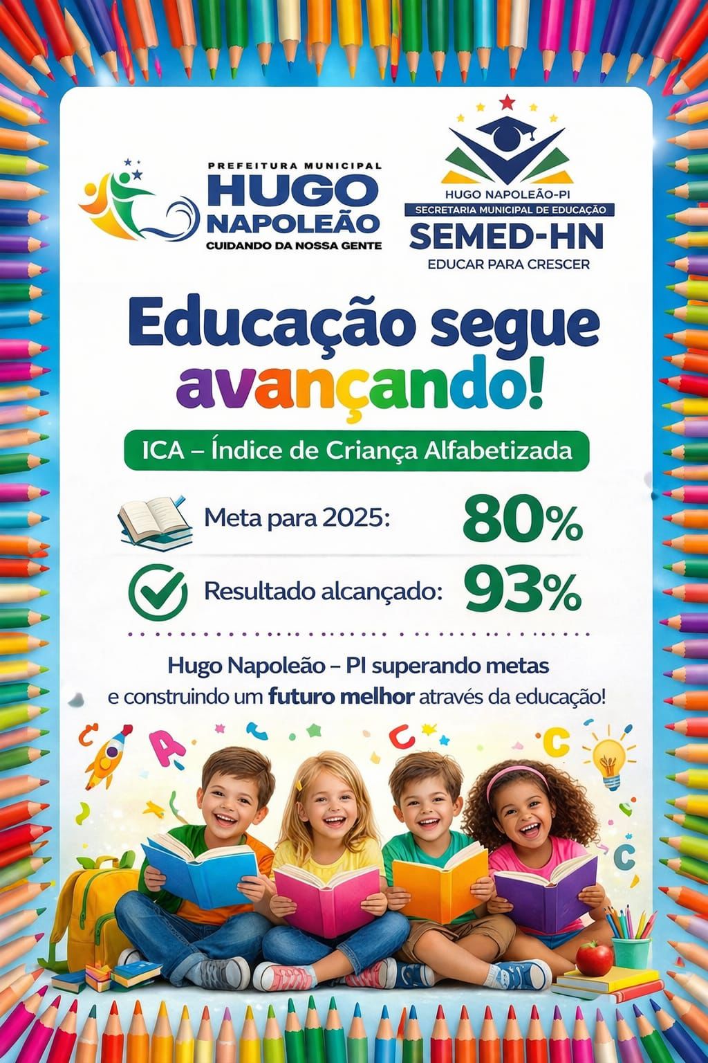 Hugo Napoleão supera meta nacional e alcança 93% de crianças alfabetizadas no ICA 2025 - Imagem 1
