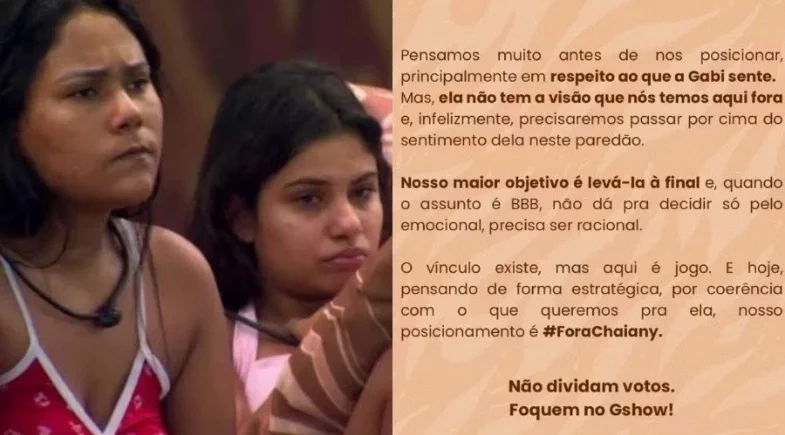 Equipe de Gabi pede eliminação de Chaiany do BBB 26: “Aqui é jogo”