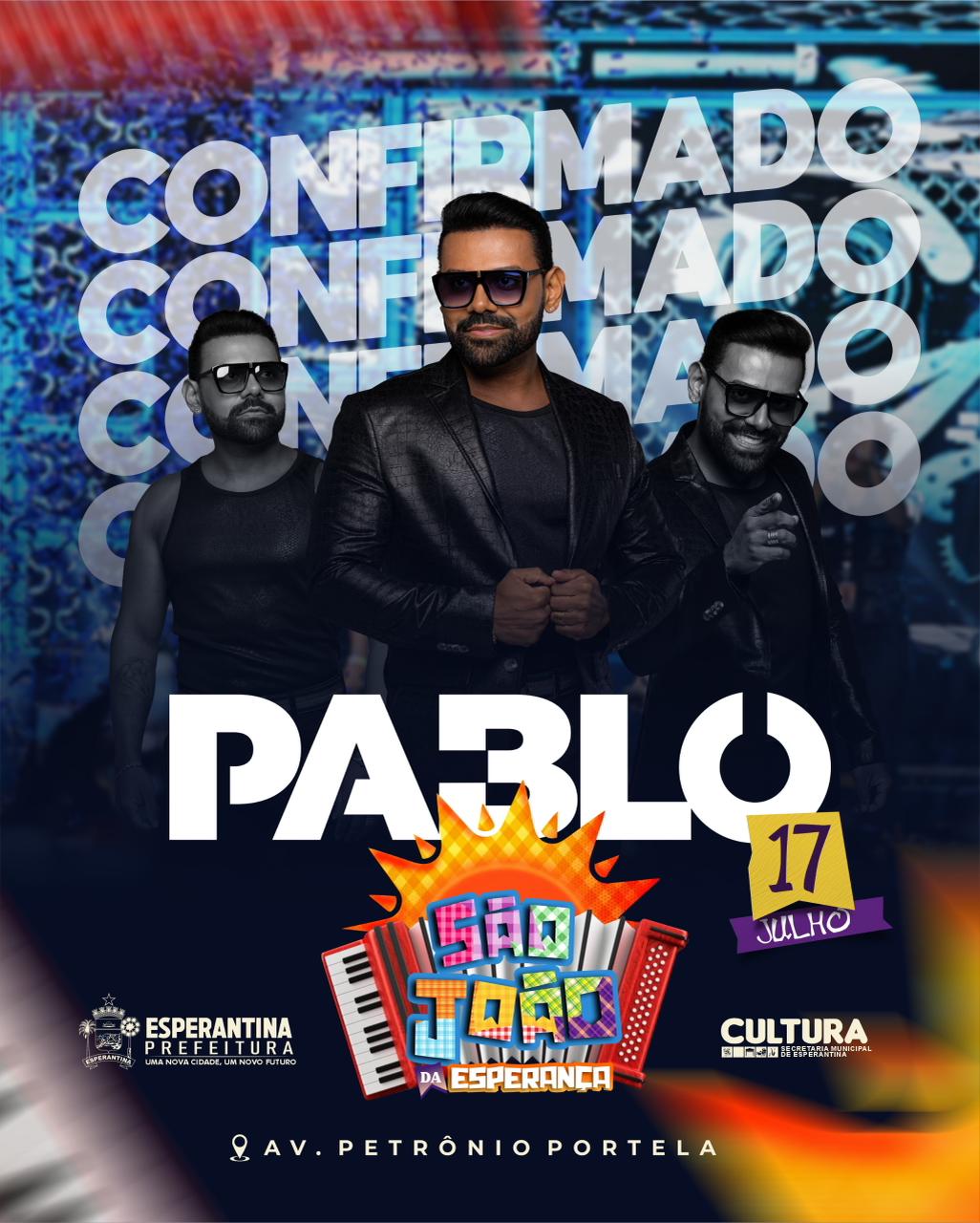 Pablo é atração confirmada no São João da Esperança em Esperantina - Divulgação/ASCOM