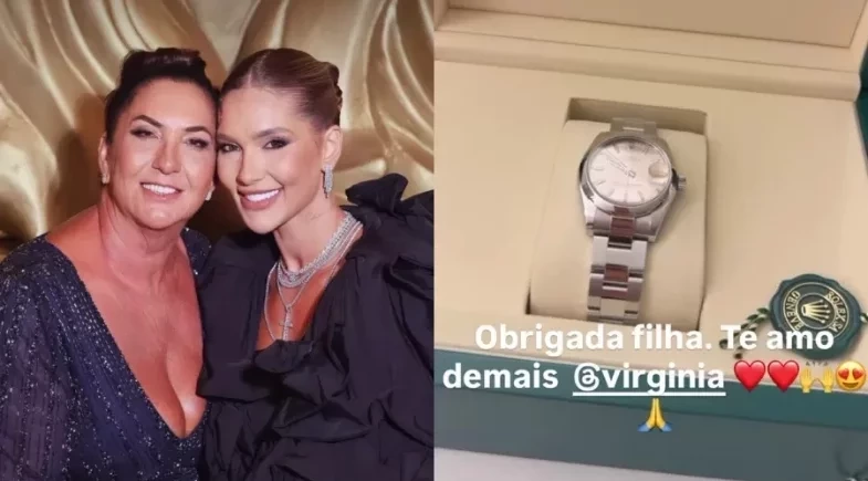 Virginia antecipa presente de Dia das Mães e dá relógio de R$ 50 mil à mãe