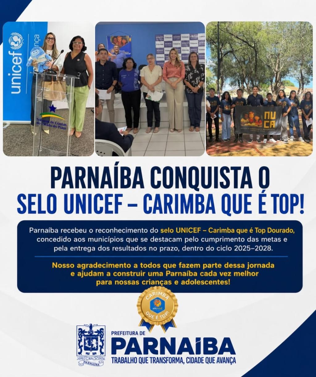Parnaíba recebe reconhecimento do UNICEF- Divulgação/ASCOM