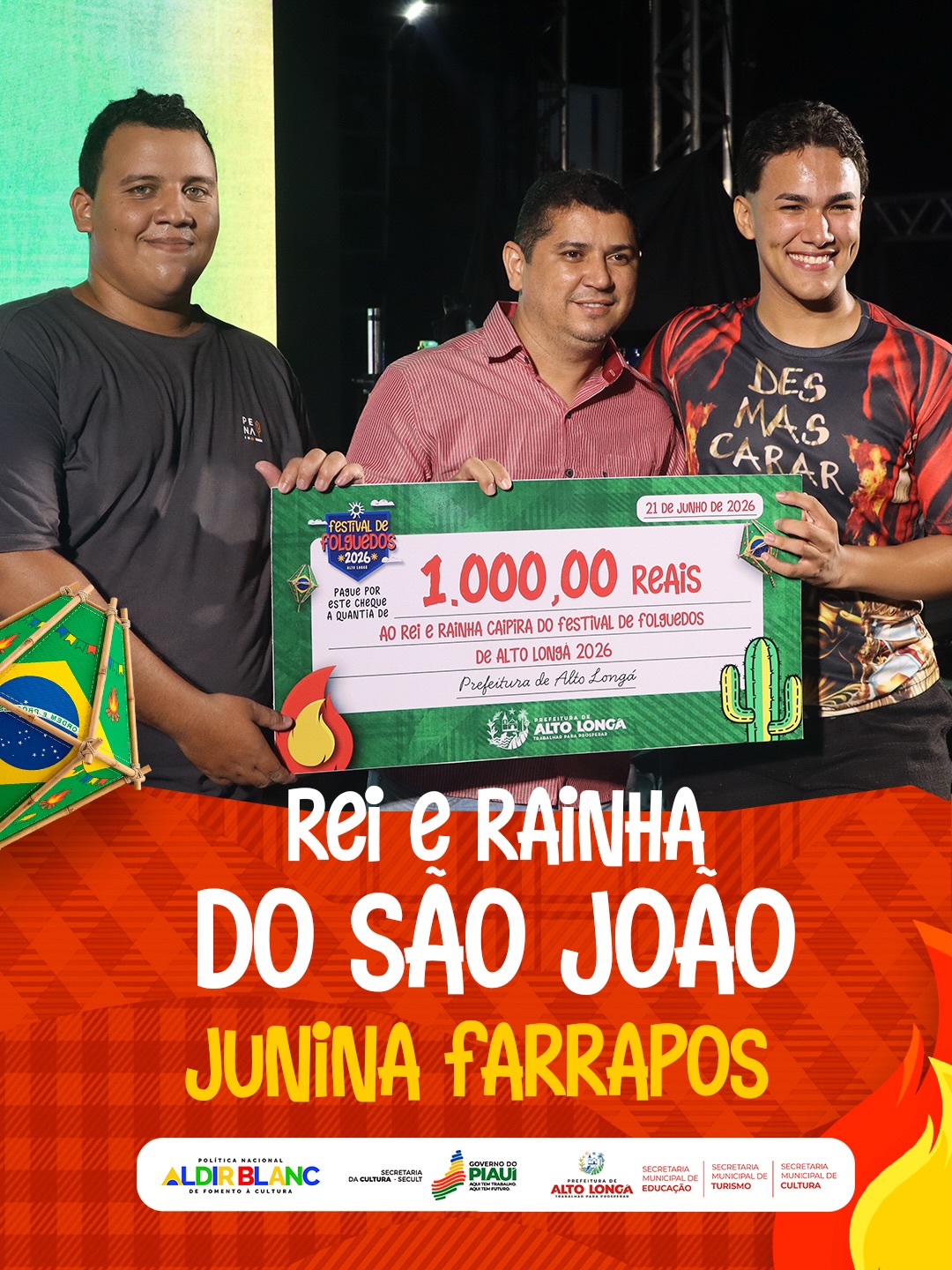 Vencedores dos concursos juninos do Festival de Folguedos 2026 - Foto: Prefeitura de Alto LongáVencedores dos concursos juninos do Festival de Folguedos 2026 - Foto: Prefeitura de Alto Longá