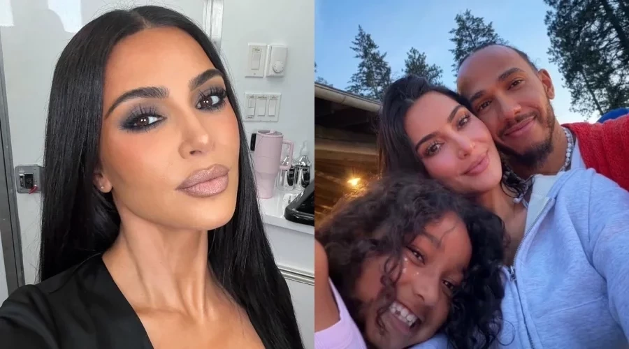 Kim Kardashian abre álbum de fotos com Lewis Hamilton e família