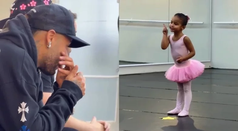 Neymar se emociona ao ver apresentação de balé da filha Mavie: “Papai chorão”