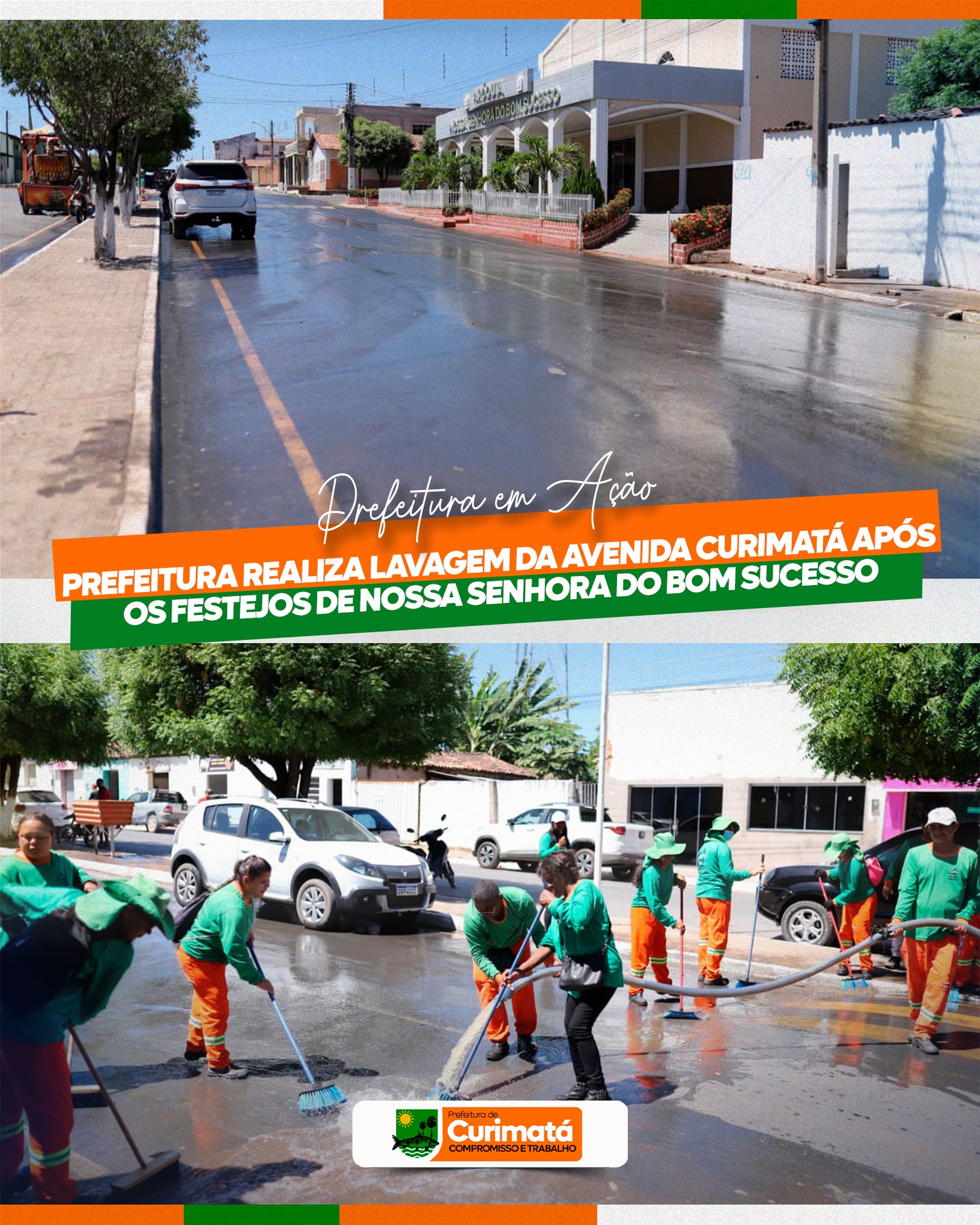 Avenida recebe limpeza após celebrações - Foto: Prefeitura de CurimatáAvenida recebe limpeza após celebrações - Foto: Prefeitura de Curimatá
