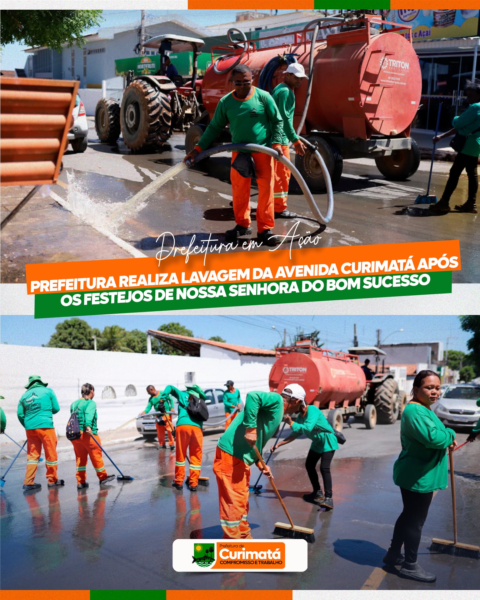 Avenida recebe limpeza após celebrações - Foto: Prefeitura de Curimatá