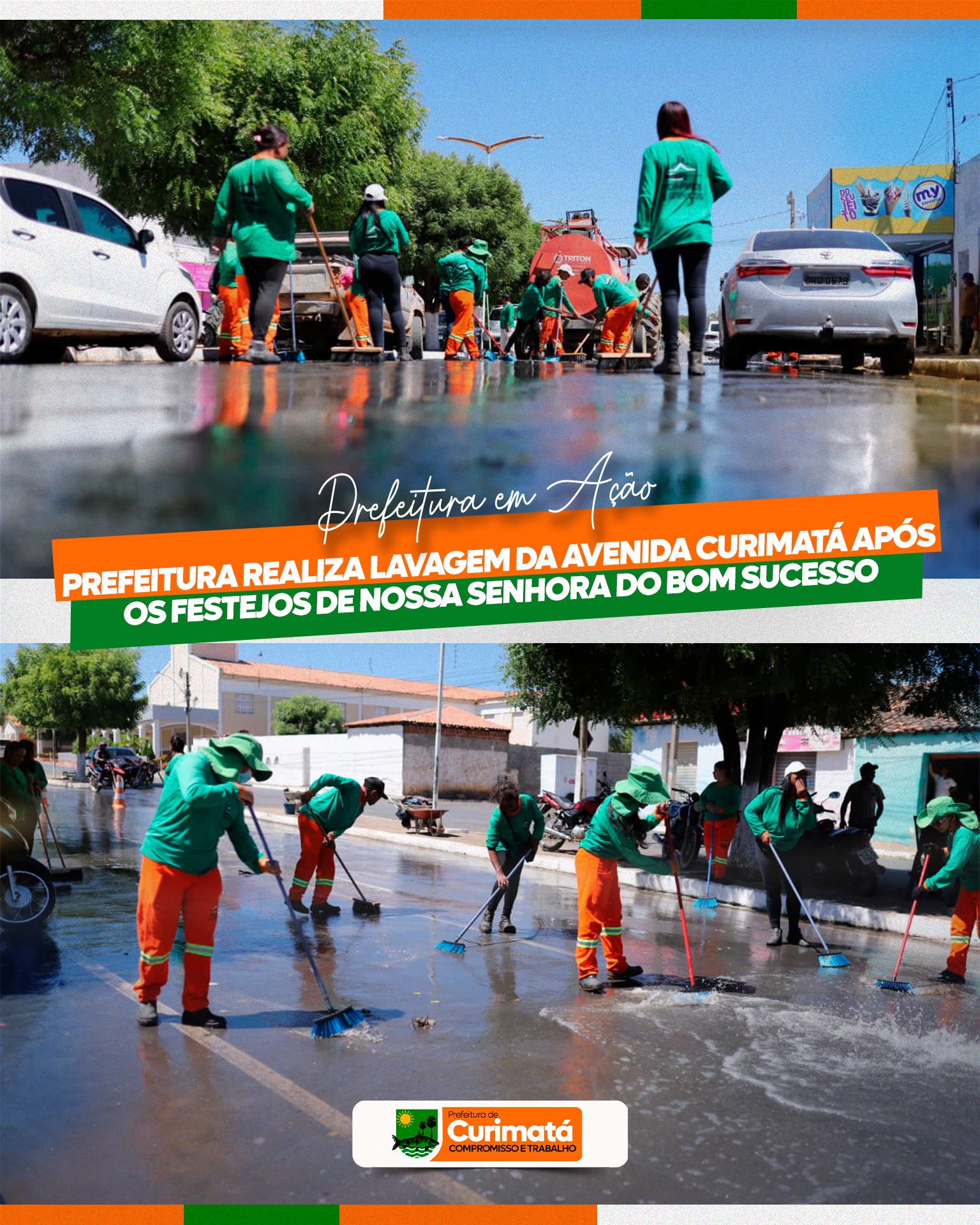 Avenida recebe limpeza após celebrações - Foto: Prefeitura de CurimatáAvenida recebe limpeza após celebrações - Foto: Prefeitura de Curimatá