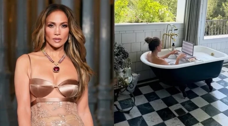 Jennifer Lopez compartilha foto na banheira enquanto trabalha 