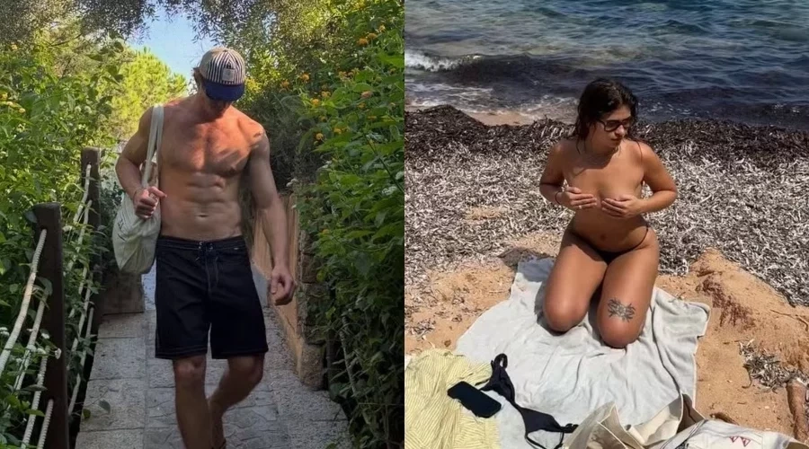 Pedro Novaes curte férias na Itália e mostra namorada de topless em praia