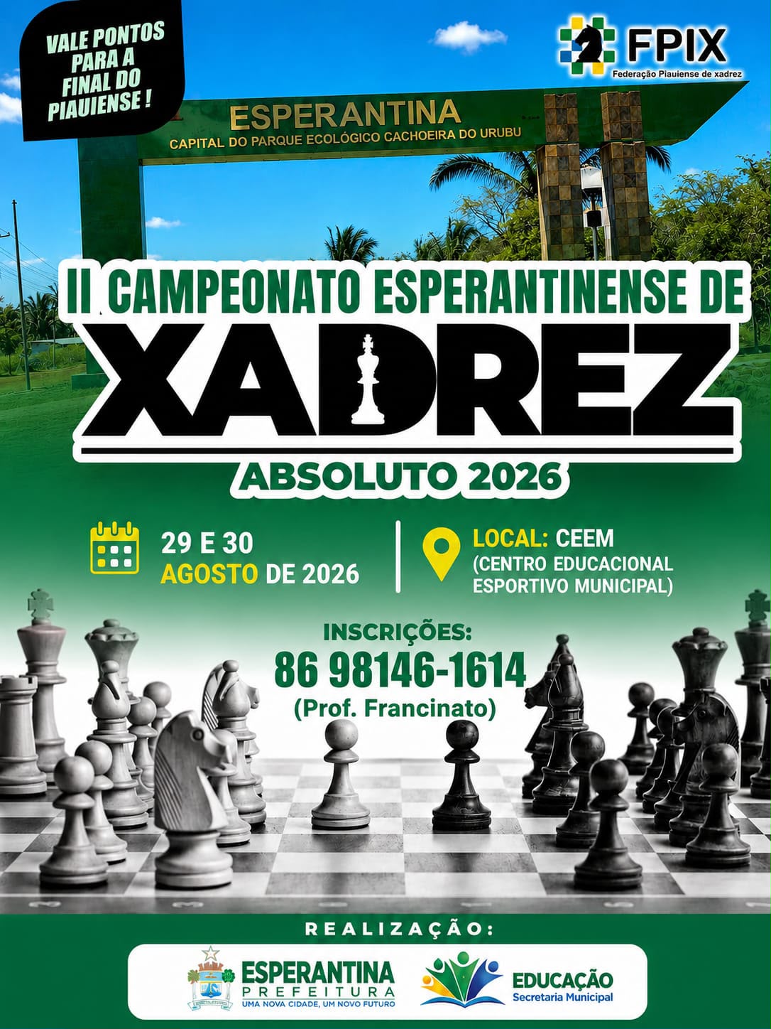 Campeonato Esperantinense de Xadrez Absoluto 2026 - Divulgação/ASCOM