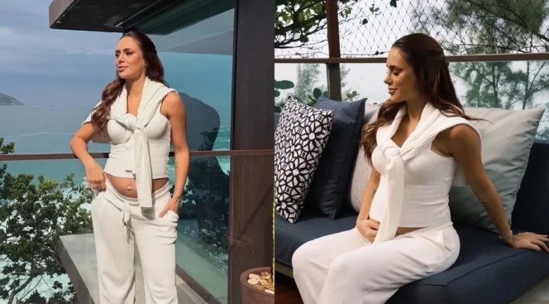 Grávida, Bruna Biancardi mostra bastidores de gravação no Rio de Janeiro